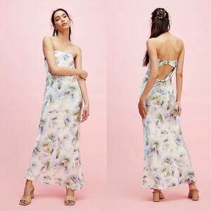 Bec & Bridge Dress Maxi Blue Sz 6 Moondance Strapless Moon Dance White Green